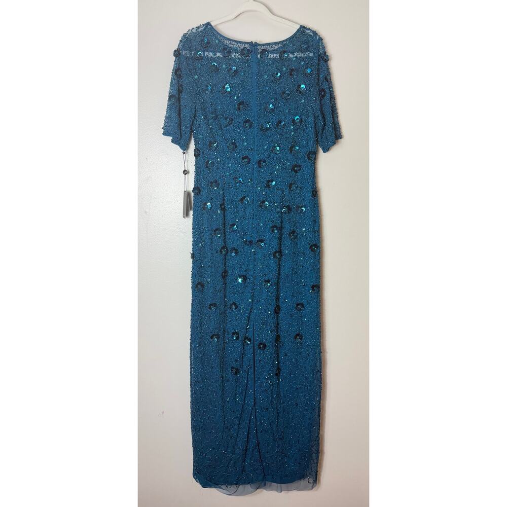 NWT Adrianna Papell Floral Beaded Blue Gown Mother of Bride Wedding Guest Dress - Picture 2 of 16